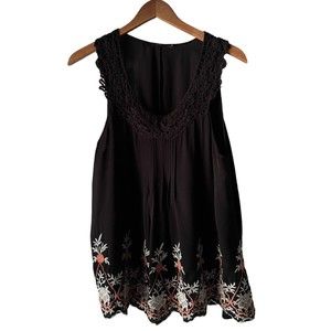Anthroplogie Hazel Hazel Black Embroidered Sleeveless Boho Women's Top Size M